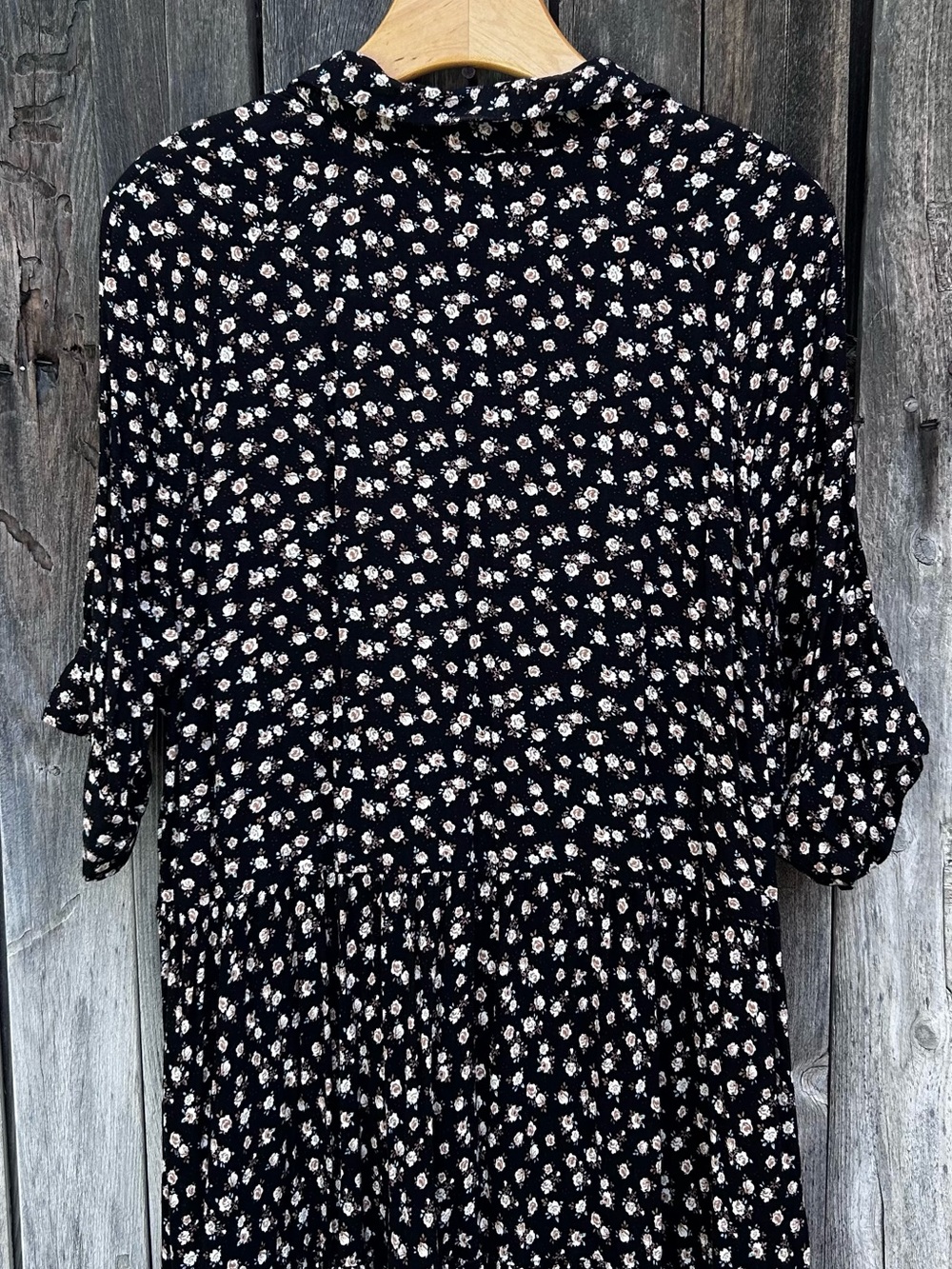 Natural Life Rebecca Midi Dress Rose Floral Print Rayon Black Cream XL - Picture 11 of 16